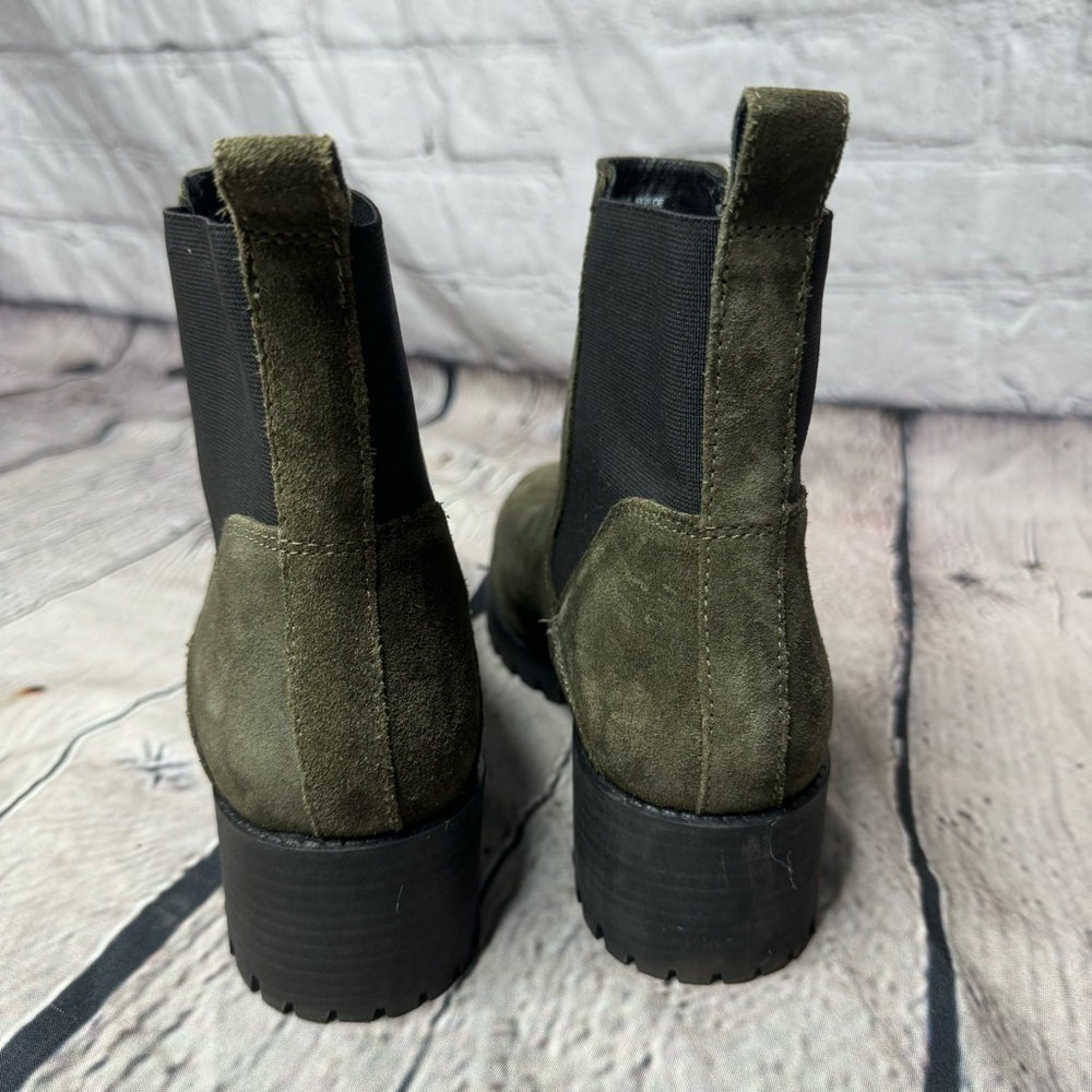 Joie Suede Boots Women’s Size 7 Combat Slip-On Green Heeled Boots - Picture 6 of 8